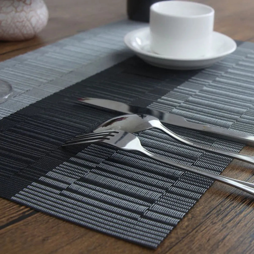 PVC kitchen dish mat in gradient bamboo design protecting counter next to sink