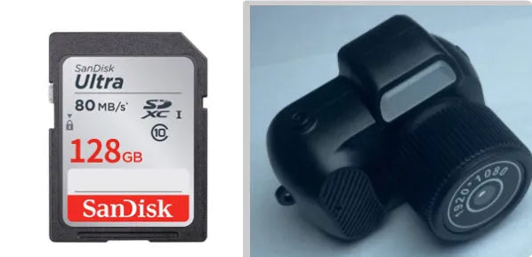 Black Y3000 HD outdoor sports camera with display screen, shown with a memory card.