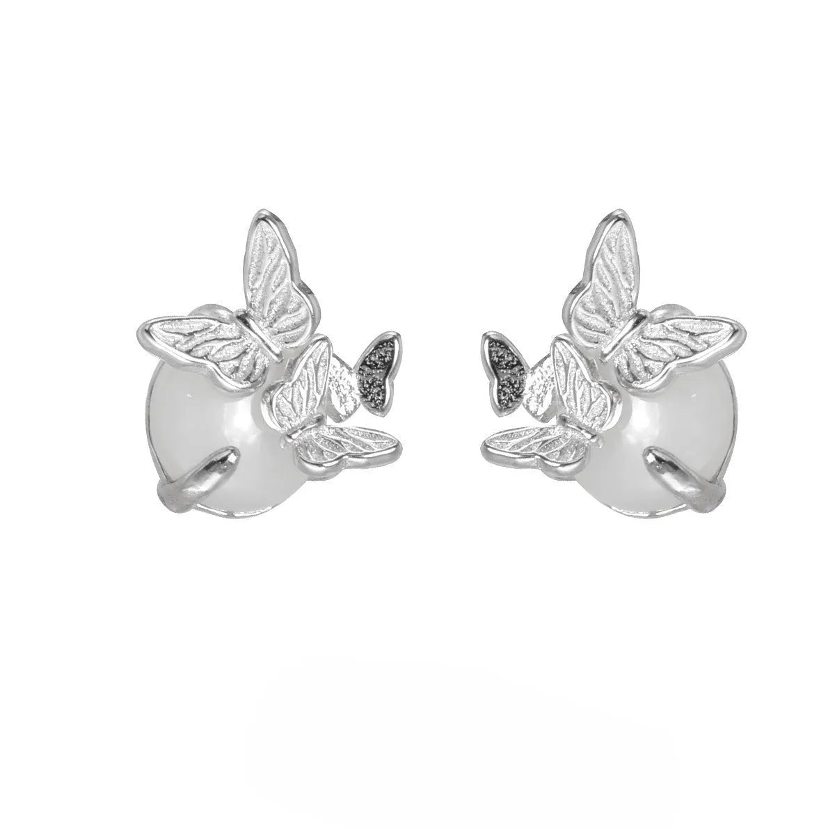 Butterfly ear studs in 925 silver with gold or white gold electroplated finish