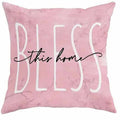 Square short velvet cushion cover with cherry blossom and letter print, 45cm.