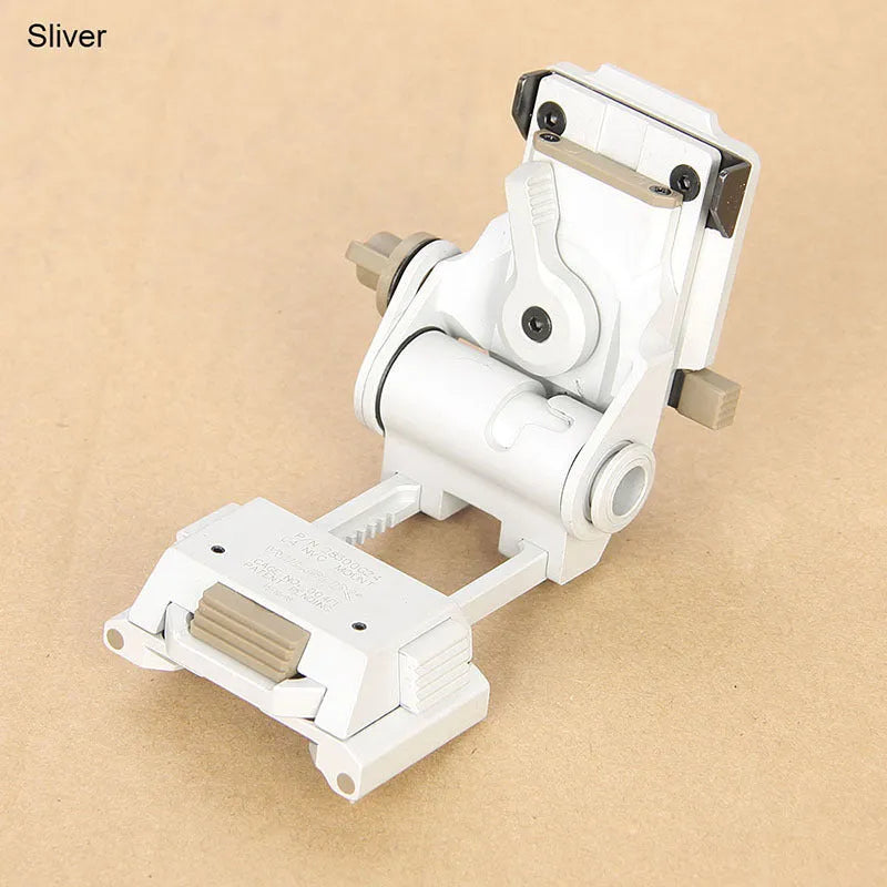 Metal alloy NVG helmet mount with breakaway base in dark earth colour