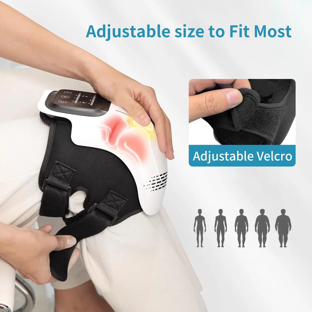 Rechargeable electric knee massager with infrared laser and vibration therapy in white and wood colour options