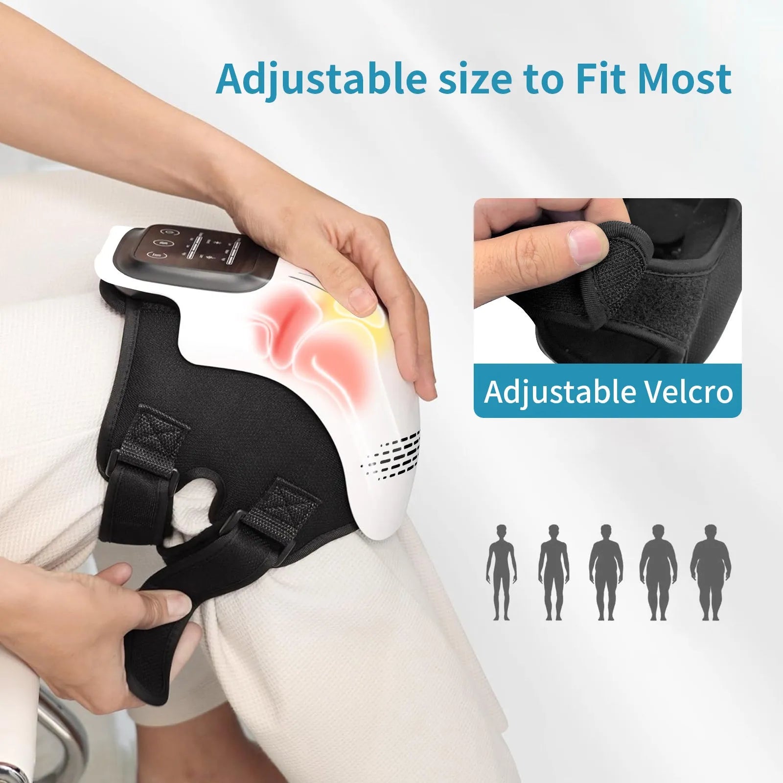 Rechargeable electric knee massager with infrared laser and vibration therapy in white and wood colour options