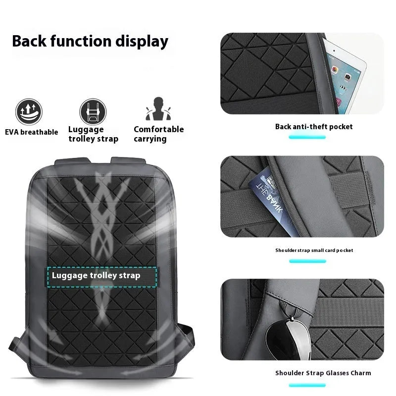 Lightweight Oxford cloth men's business backpack in dark grey with sewing line details