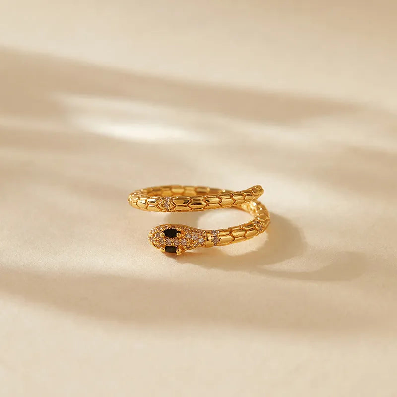 Adjustable snake-shaped copper index finger ring with gold colour plating