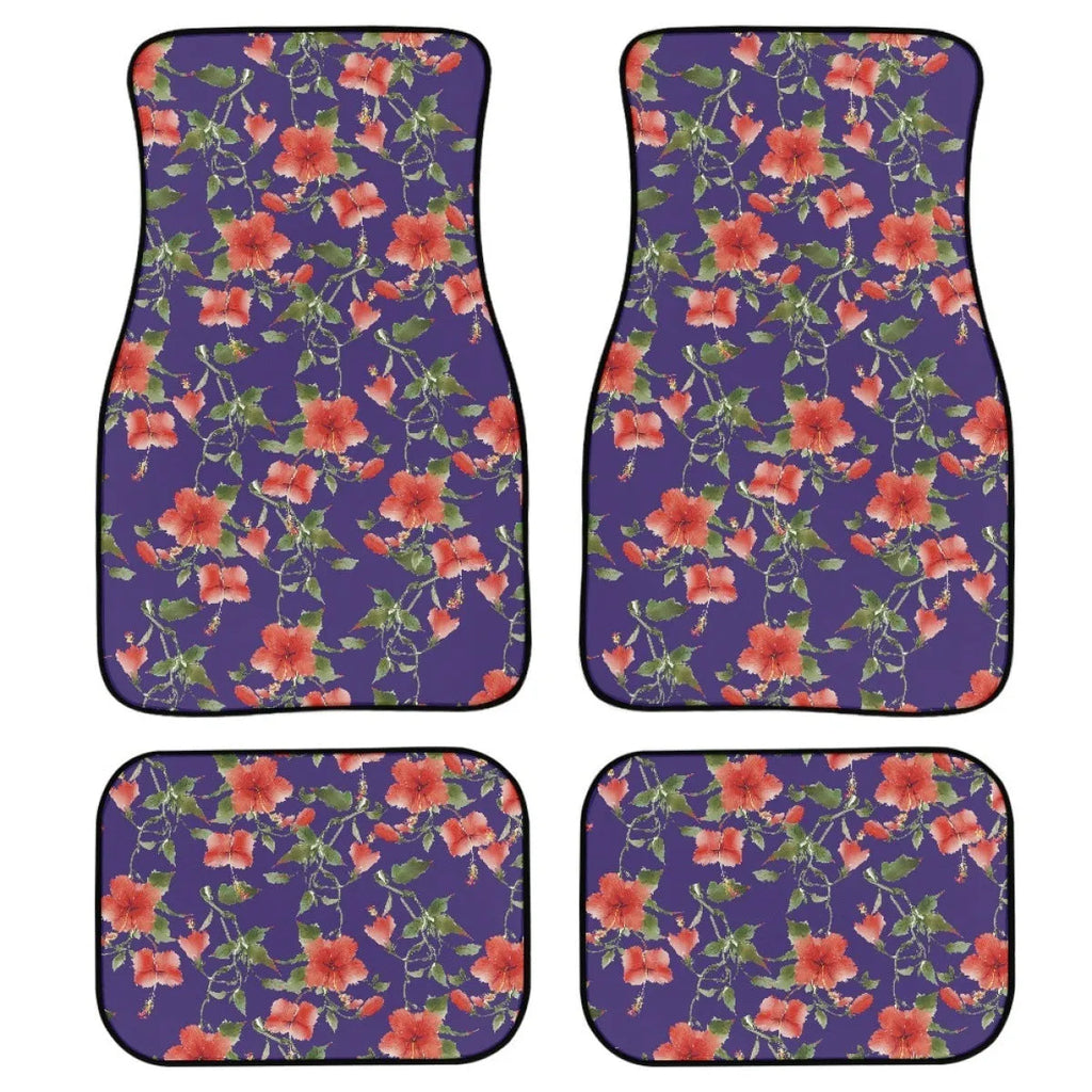 Black printed rubber car floor mat set, showing textured surface and 20mm thickness, four pieces for front and rear footwells.