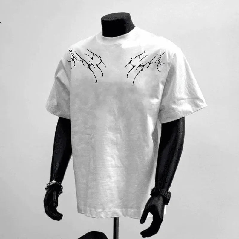 Men's loose fit cotton t-shirt in black or white colours with short sleeves and screen printing