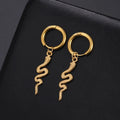 Gold plated stainless steel snake-shaped vintage clip earrings with animal modelling