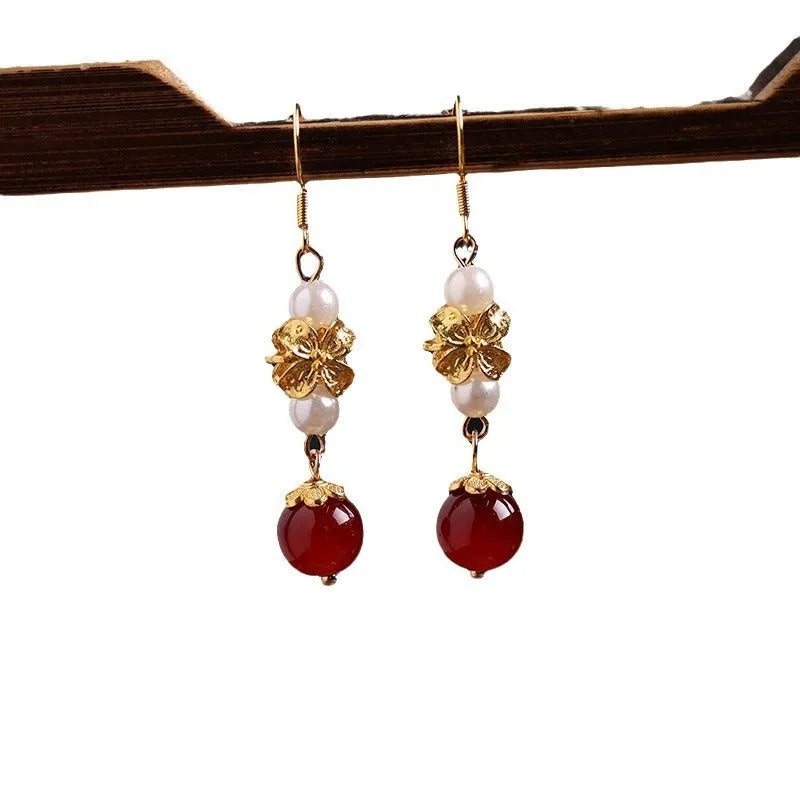 Geometric retro Han cheongsam antique earrings with electroplated alloy construction in colour 6#
