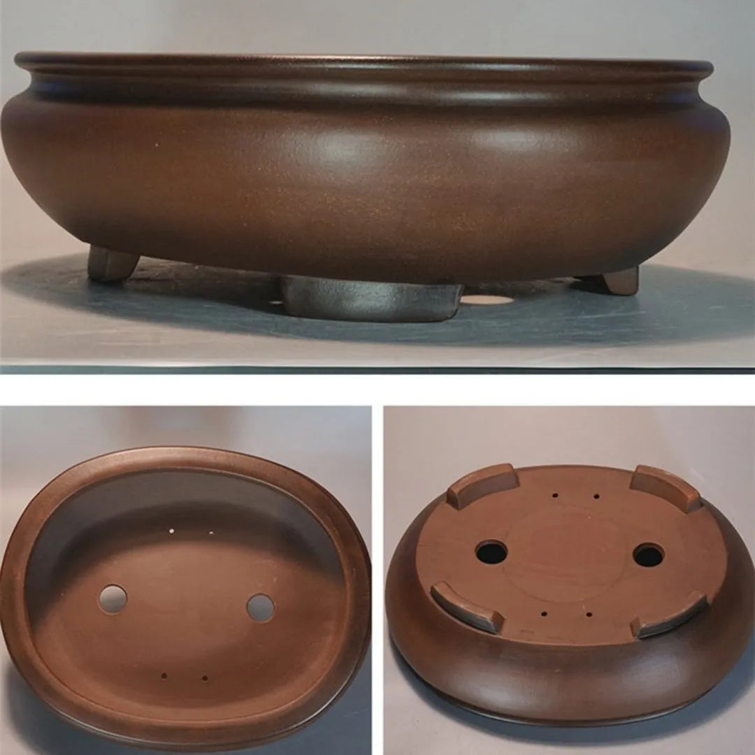 Handmade purple clay desktop flowerpot with classical design for indoor plants