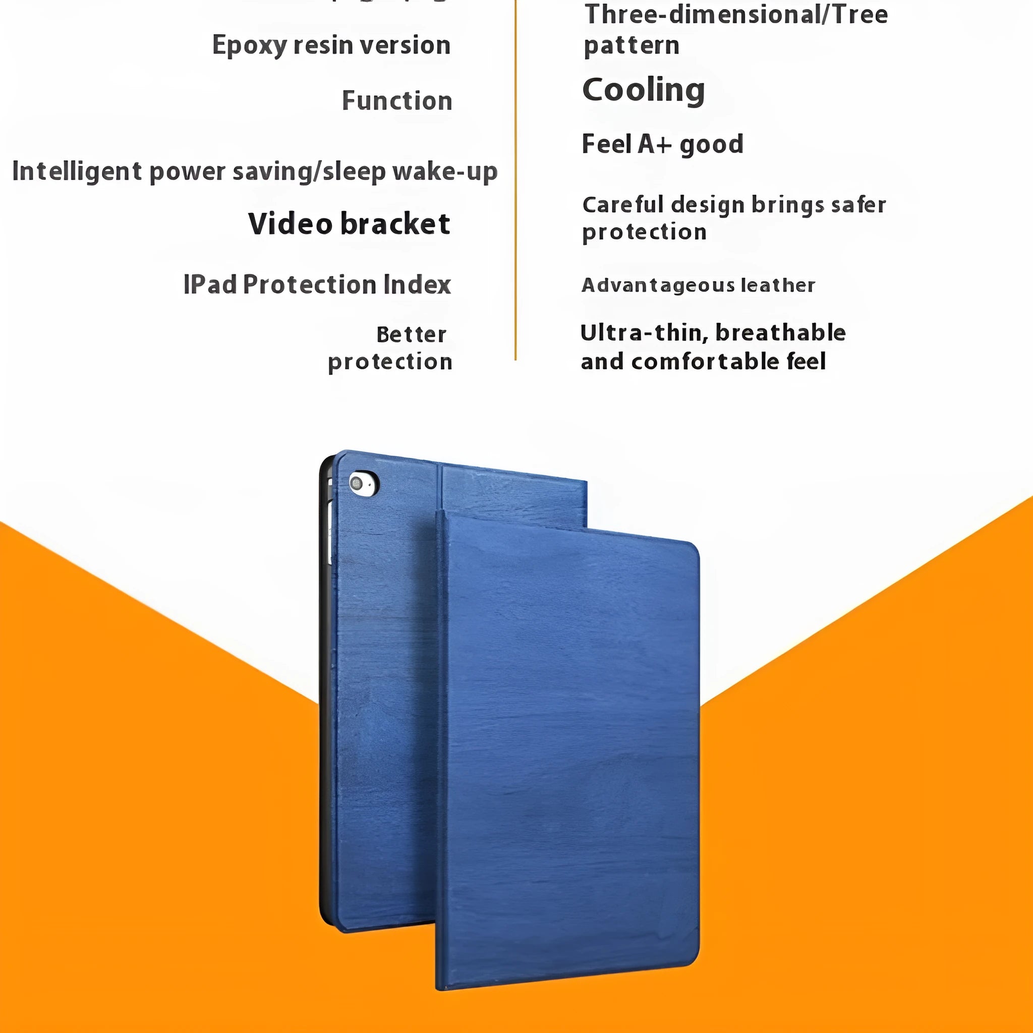 Sapphire blue imitation leather iPad protective cover with built-in anti-fall bracket.