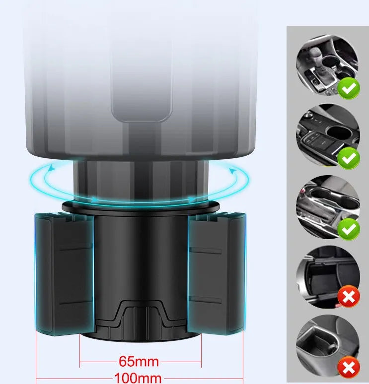 Matte black adjustable car cup holder expander for oversized bottles and thermoses.