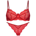 Women's black nylon French bra bikini set with double shoulder straps, laid flat.