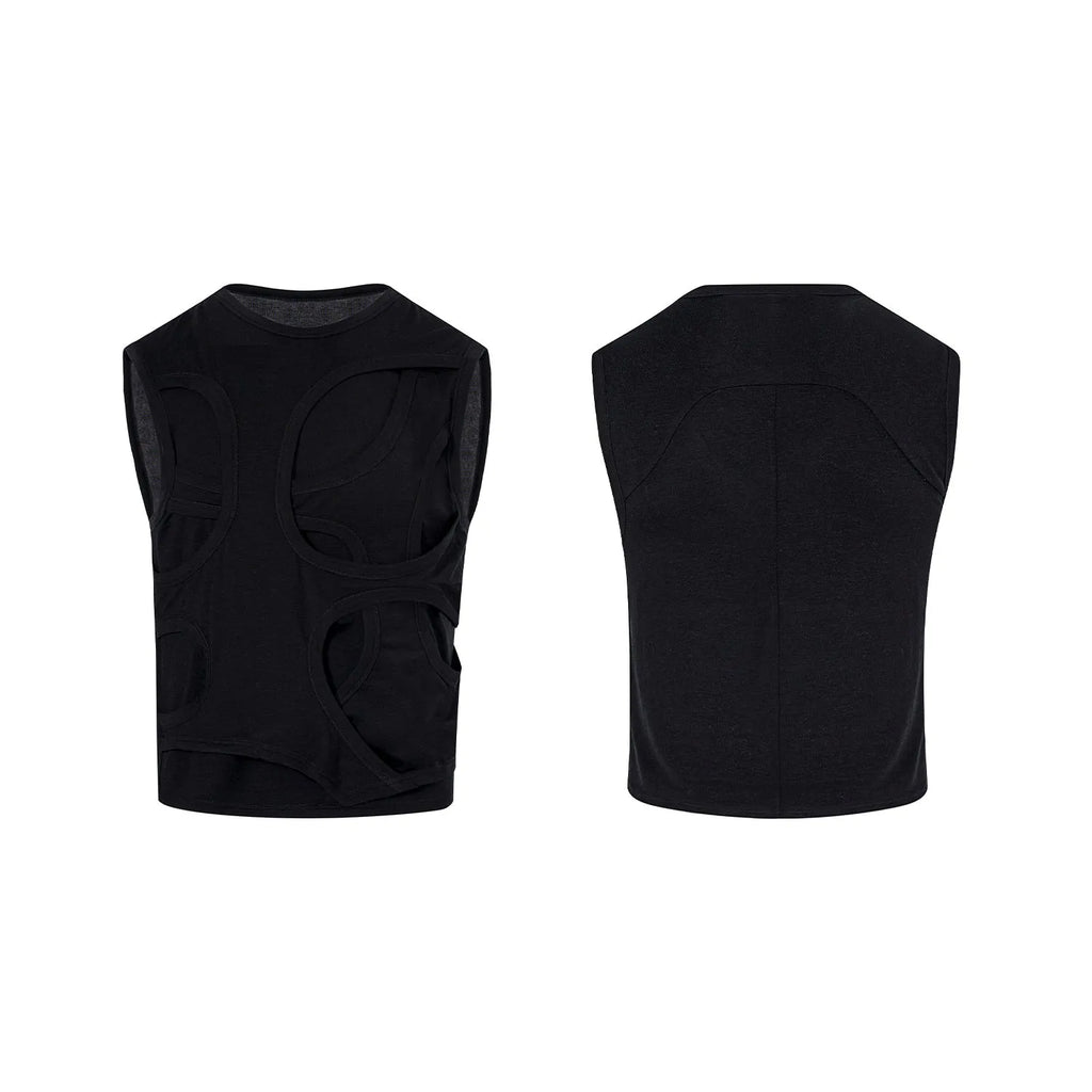 Men's solid colour short Lyocell vest with round neck, shown in black and grey.