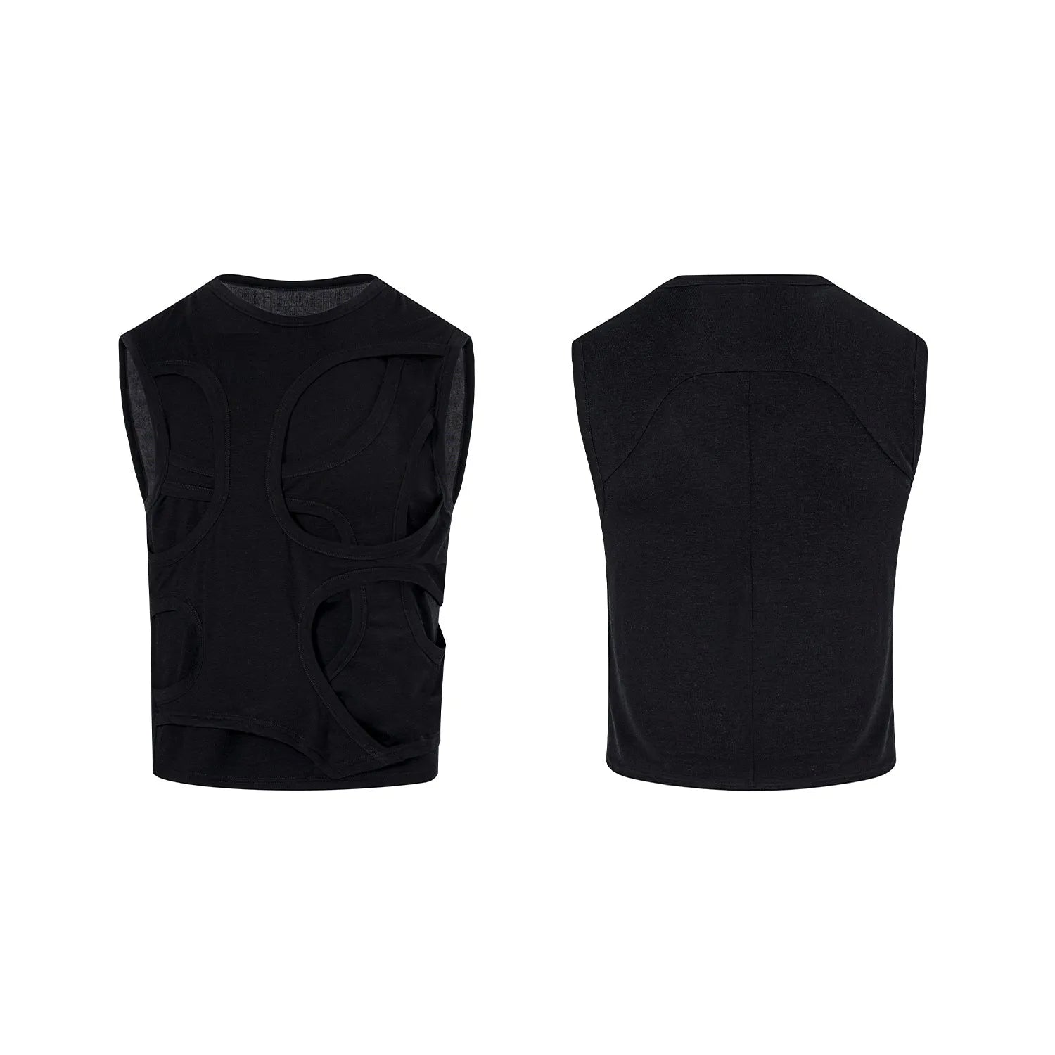 Men's solid colour short Lyocell vest with round neck, shown in black and grey.