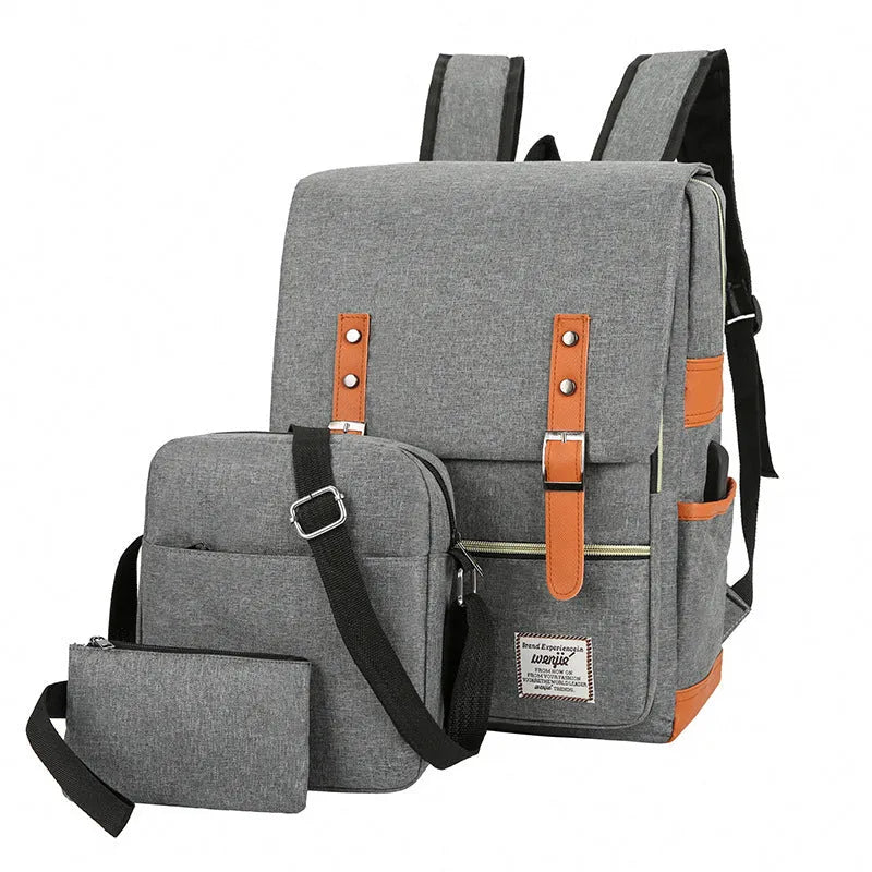 Three-piece business backpack set in Oxford cloth with curved shoulder straps