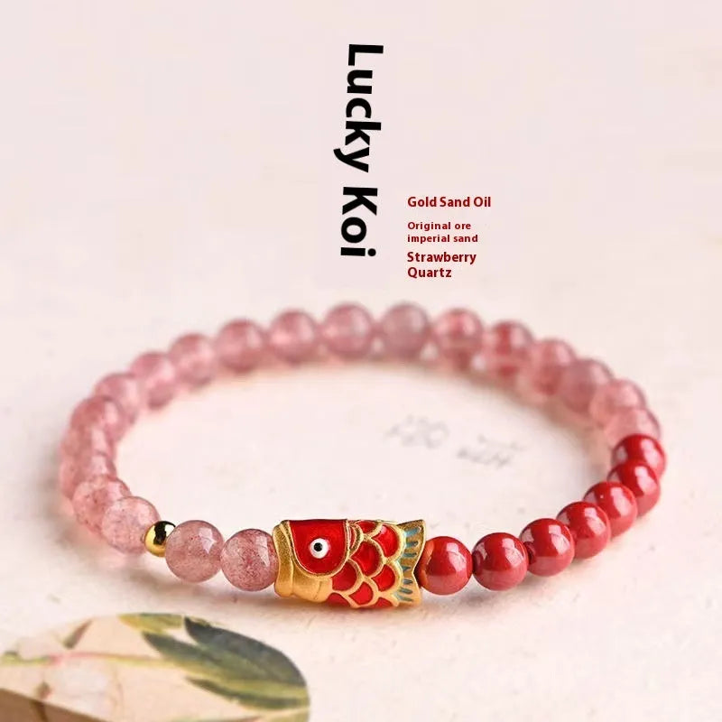 Purple cinnabar and strawberry quartz beaded bracelet with lucky beads peach blossom pattern for women