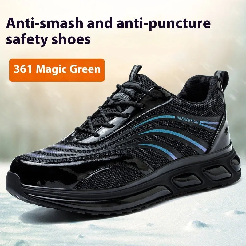Leather and rubber anti-smashing lightweight labour protection shoes in orange, grey, green, or yellow