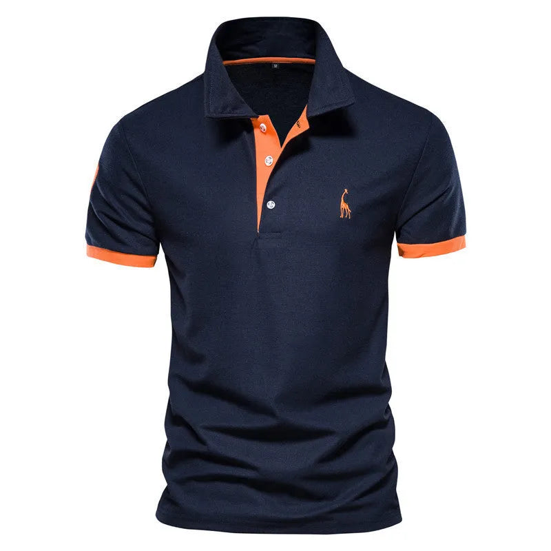 Men's slim fit t-shirt with a deer embroidery design on the chest, shown in multiple colour options.