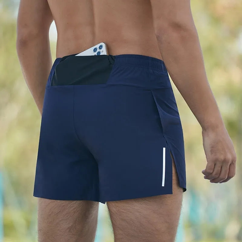 Men's high-waist off-road running shorts in red black navy blue grey colours loose fit quick-drying