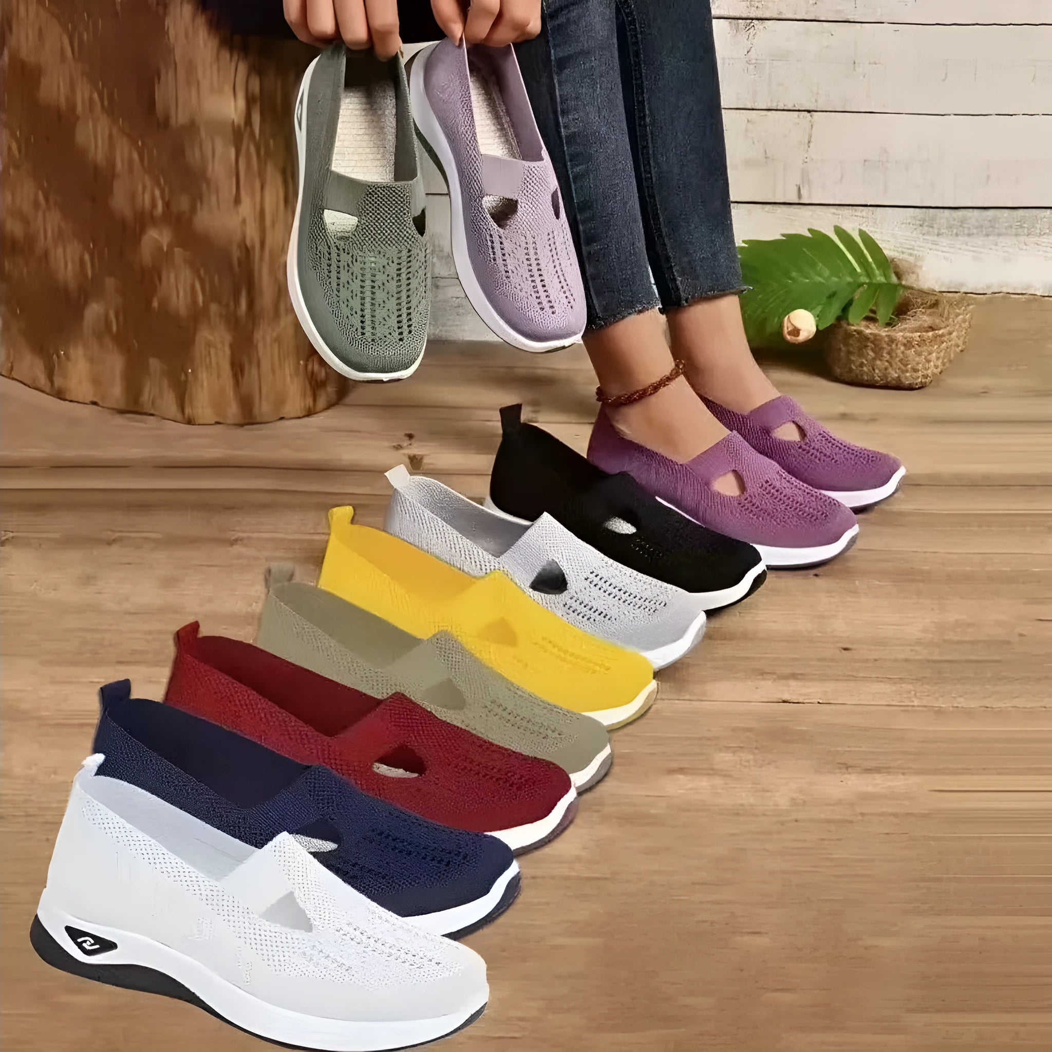 Casual mesh mom shoes with T-shaped strap and soft PVC sole in multiple colour options