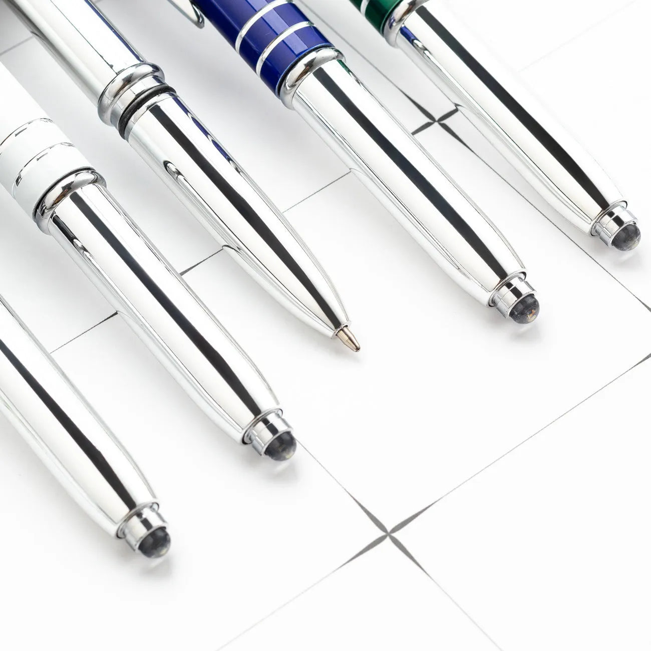 Red multifunctional metal ballpoint pen with capacitive stylus tip and LED light