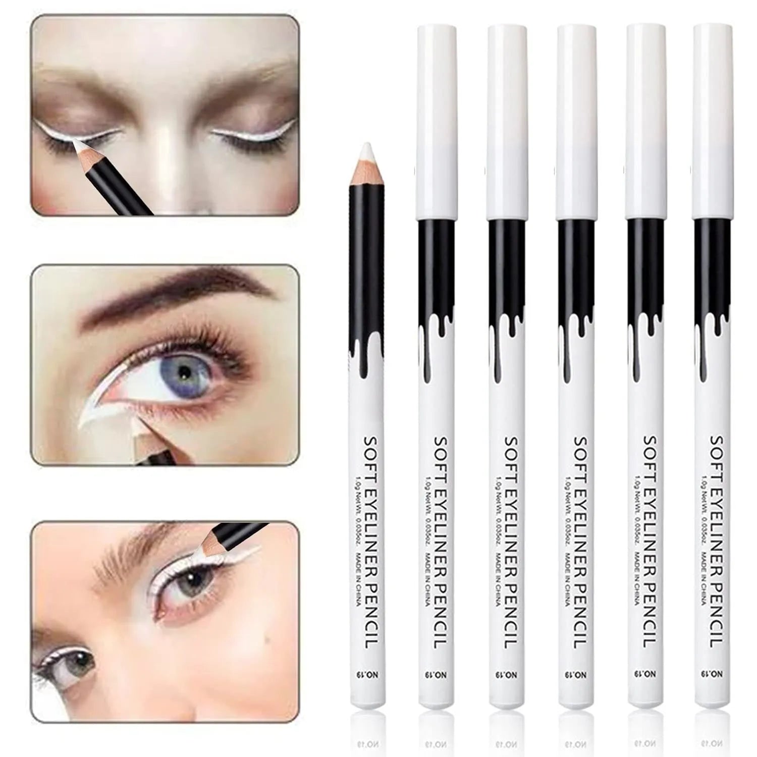 12 white and black waterproof eyeliner pencils with sharpener for multi-use makeup application