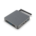 Compact black Android TV box with remote control and HDMI cable for 8K streaming