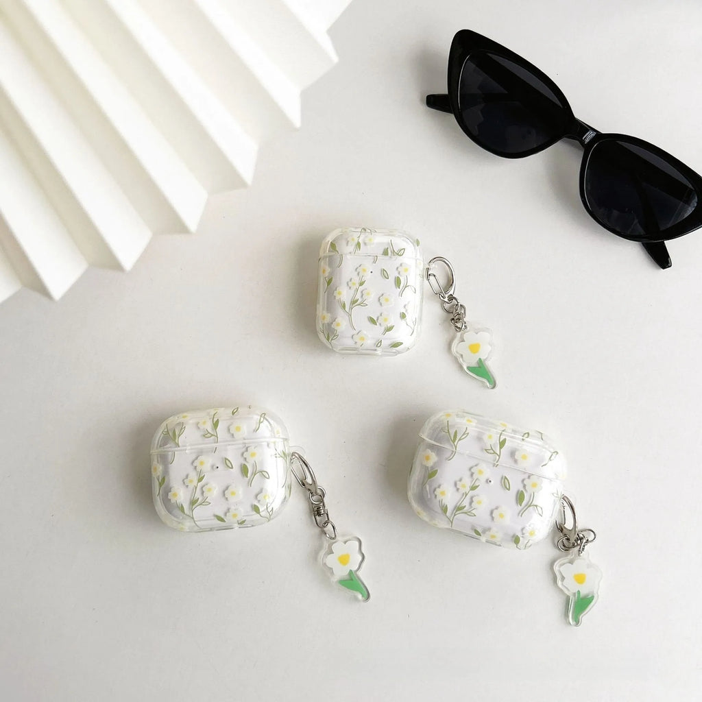 White floral transparent TPU protective cover for Apple AirPods charging case
