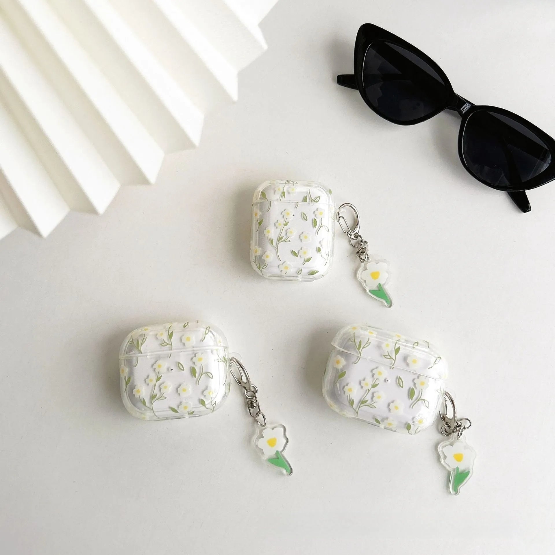 White floral transparent TPU protective cover for Apple AirPods charging case