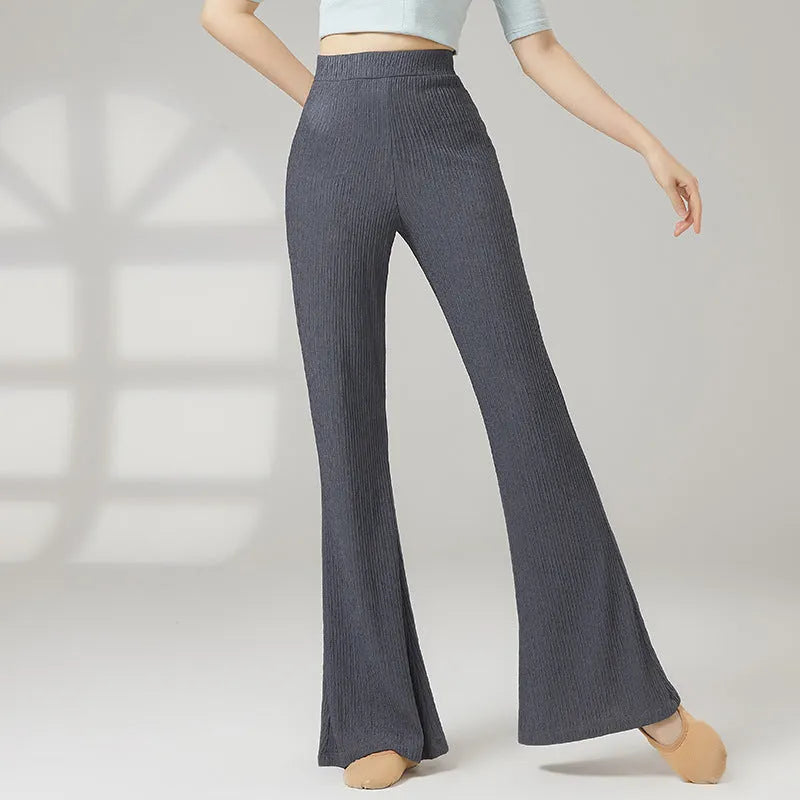 Solid-colour polyester dance practice trousers for women, shown in beige apricot, for ballet and contemporary training.