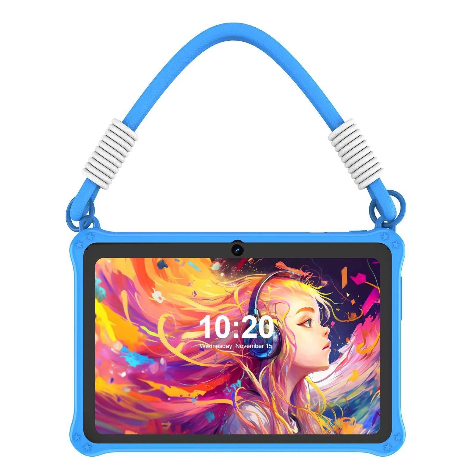 Sapphire blue silicone protective case for 7-inch tablet with flat strap