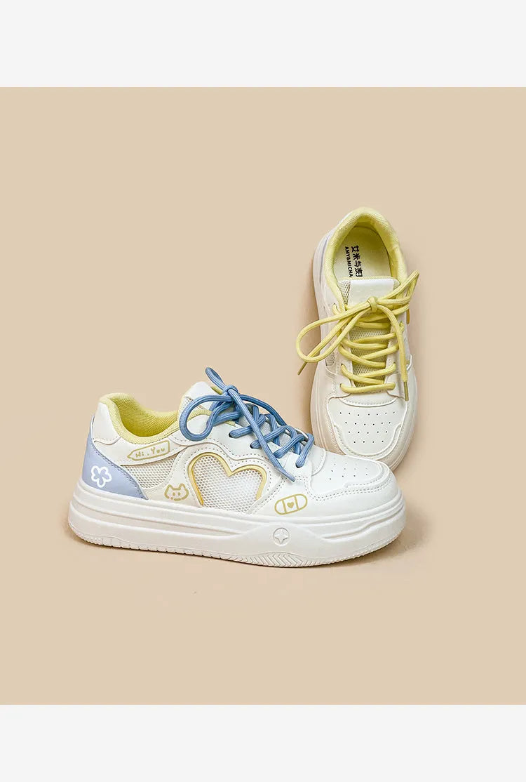 Meow Rabbit Sea Salt Cheese colour mesh sneakers with lace-up closure and thick rubber sole