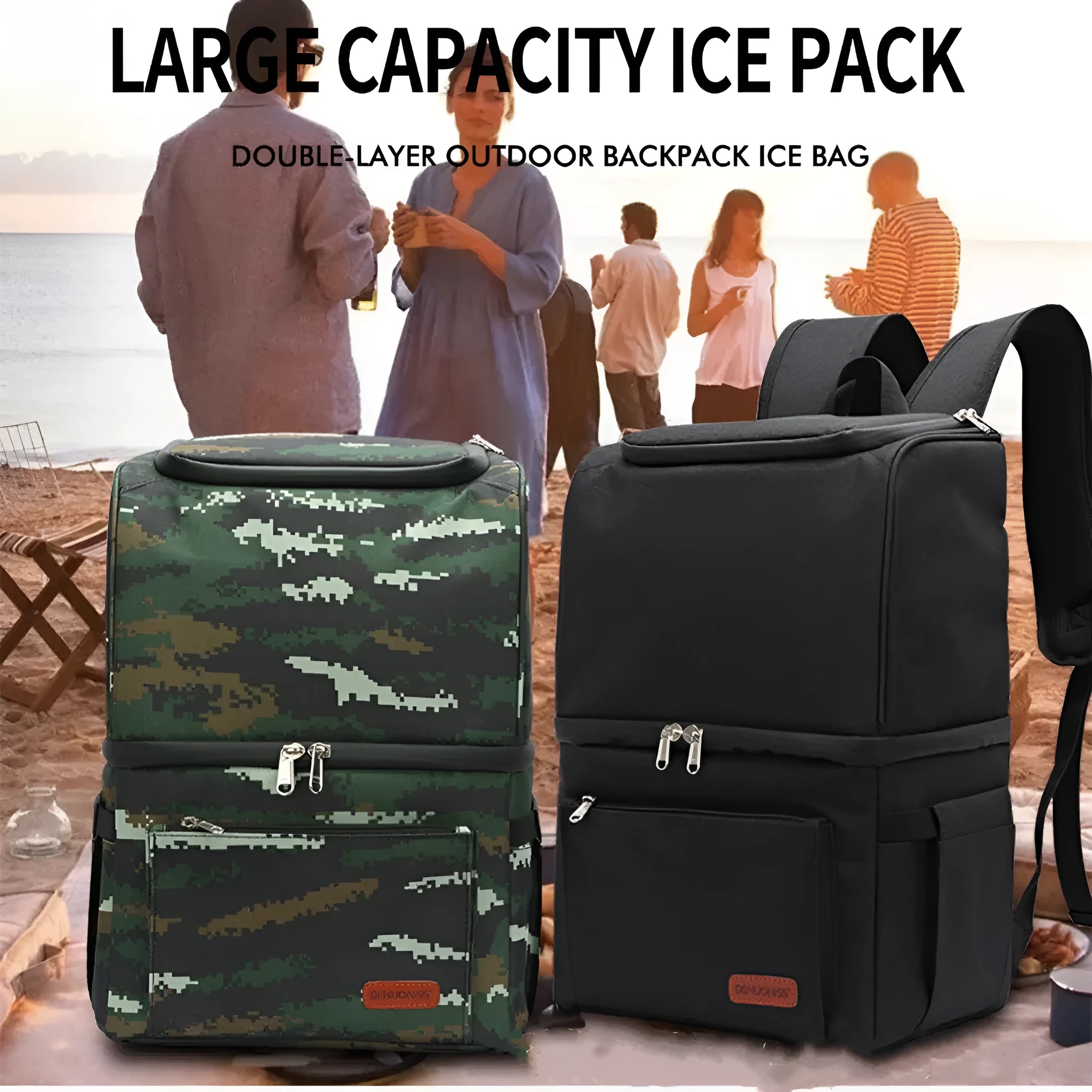 Double layer insulated picnic backpack with ice pack compartment in blue colour