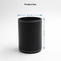 Round black leather pen container 8cm diameter 10.8cm height for office desk