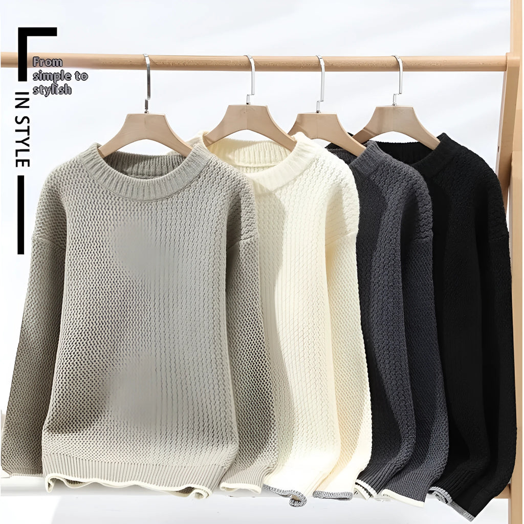 Men's loose fit round neck casual sweater in chemical fibre blend fabric