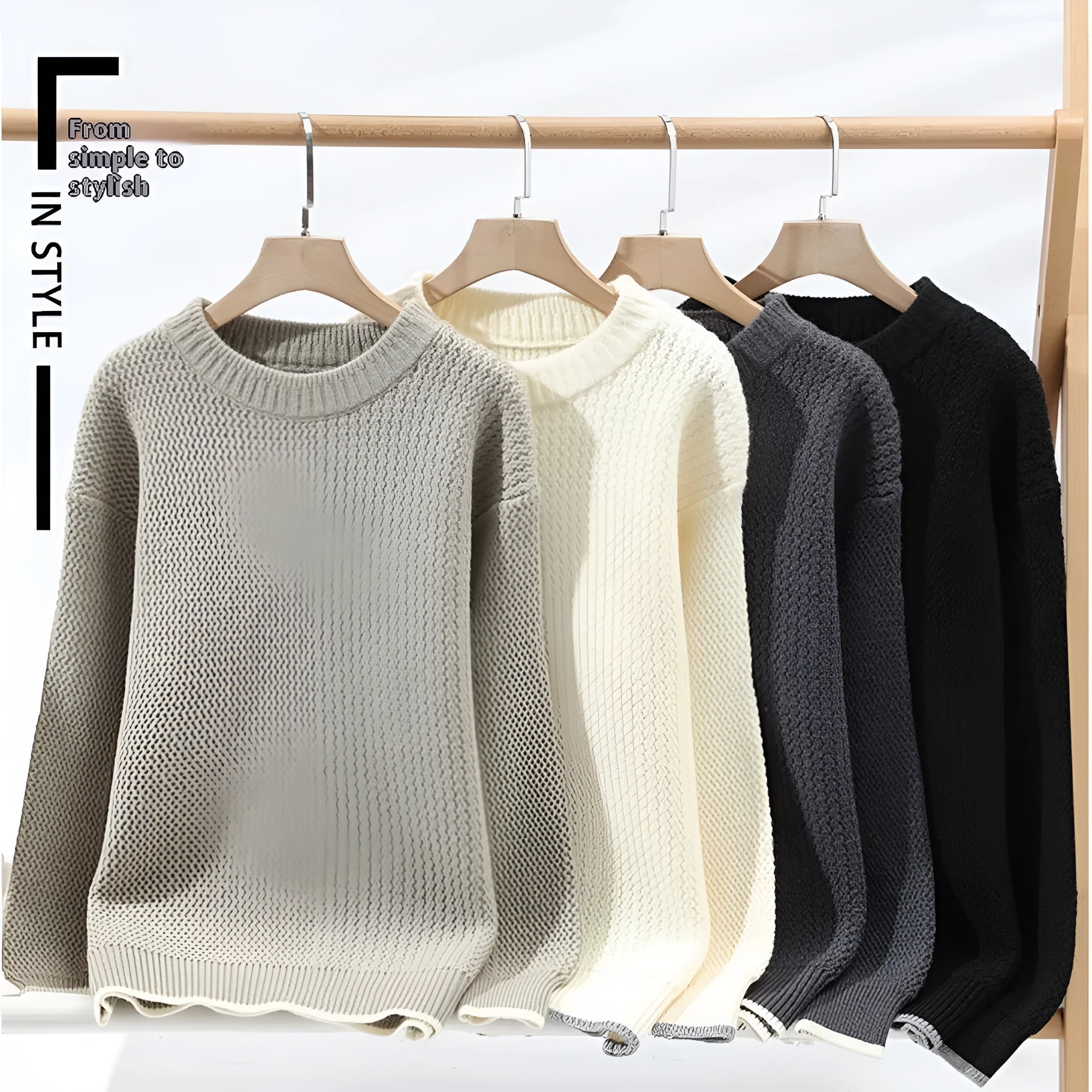 Men's loose fit round neck casual sweater in chemical fibre blend fabric