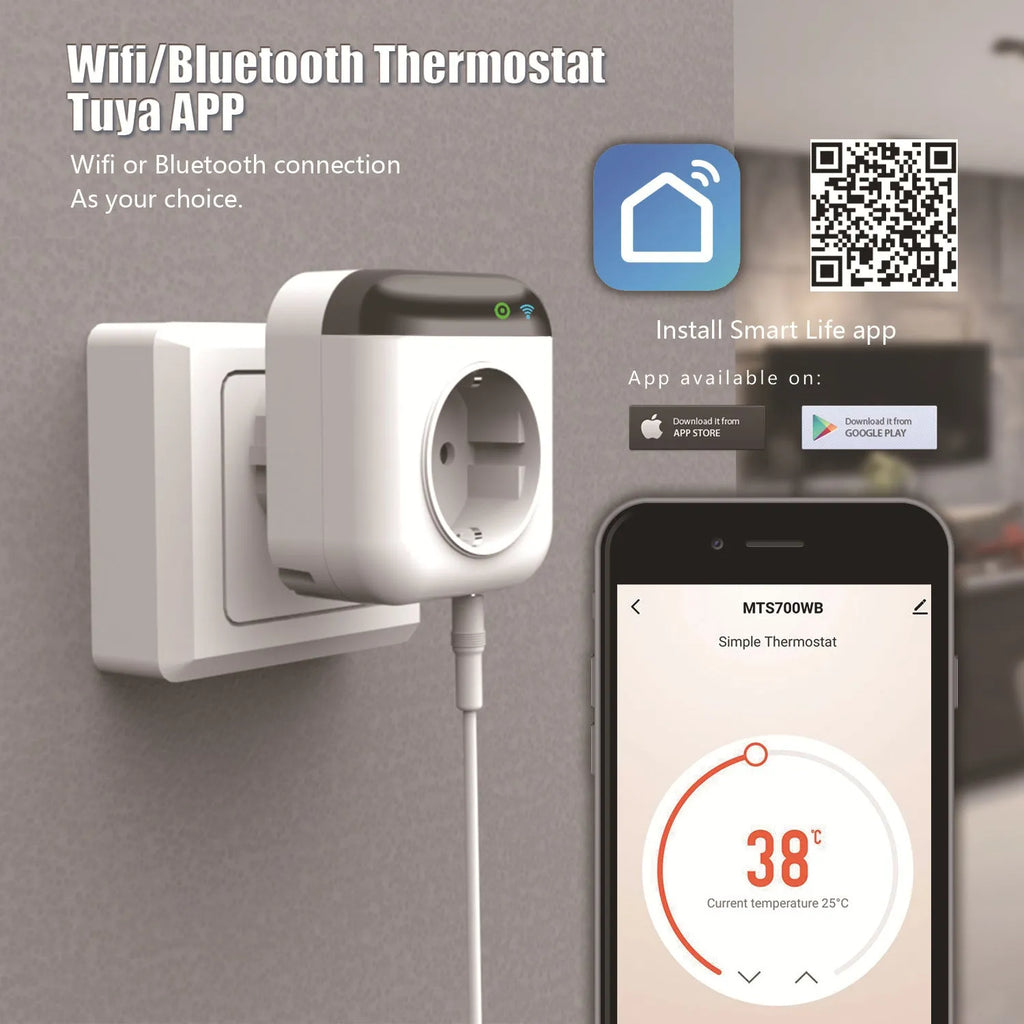 Tuya white smart temperature control socket with temperature sensor probe for US electrical outlets