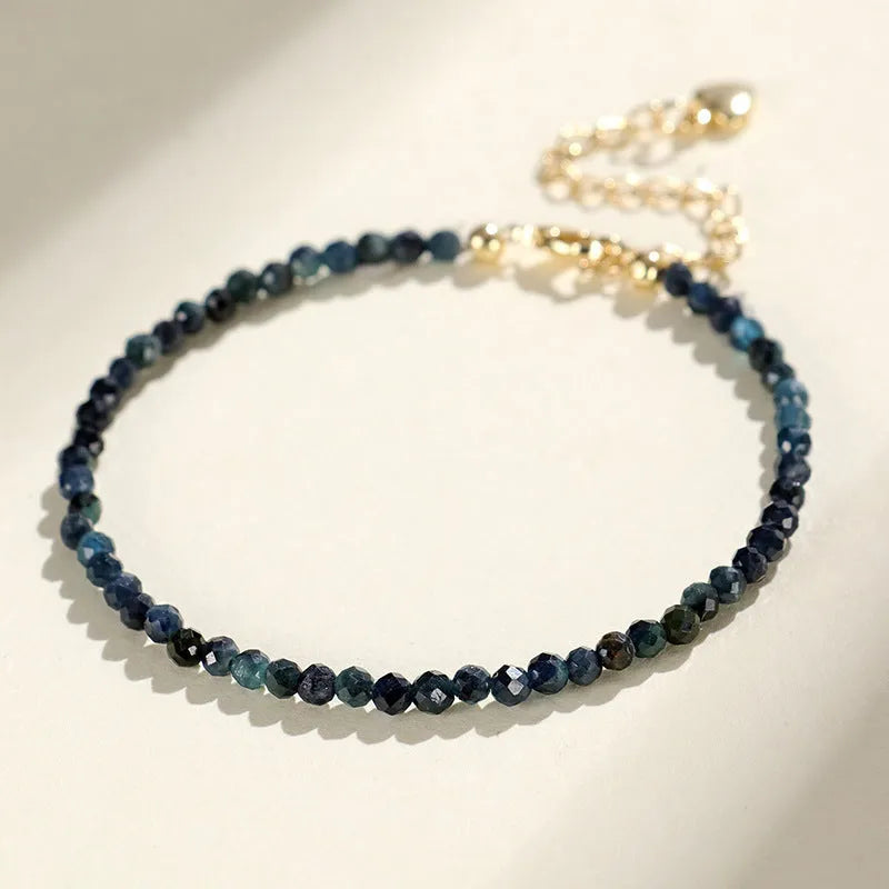 3mm blue tourmaline beaded bracelet with spacer beads for women
