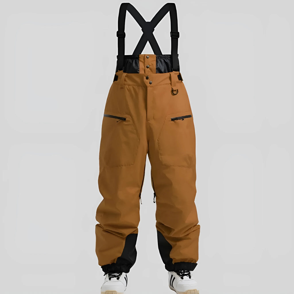 Men's waterproof ski trousers in black thickened linen fabric with flame retardant properties
