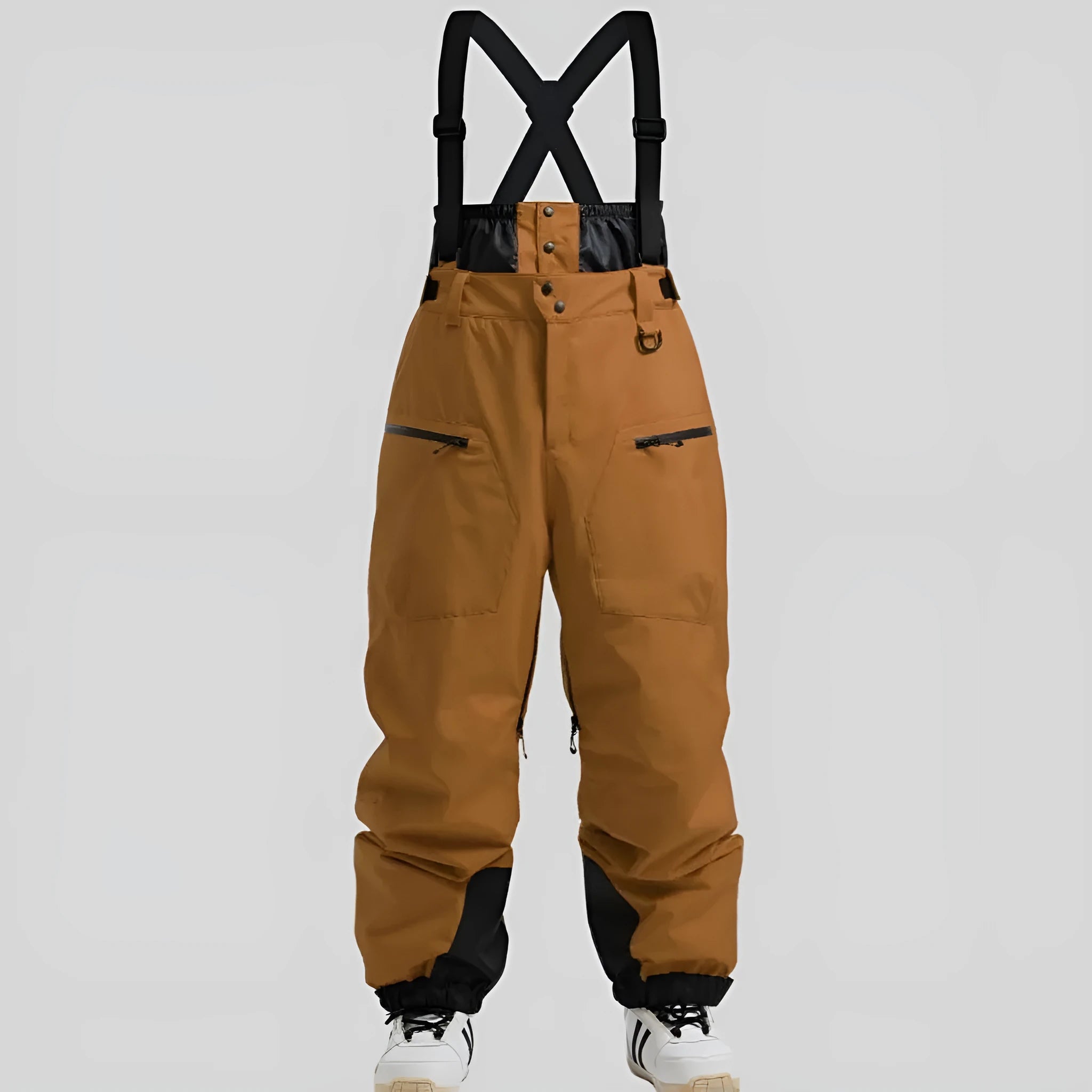 Men's waterproof ski trousers in black thickened linen fabric with flame retardant properties