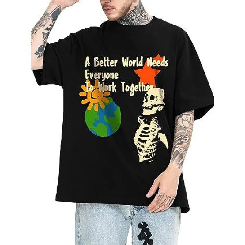 Men's printed short-sleeved sports T-shirt with digital pattern on polyester fabric