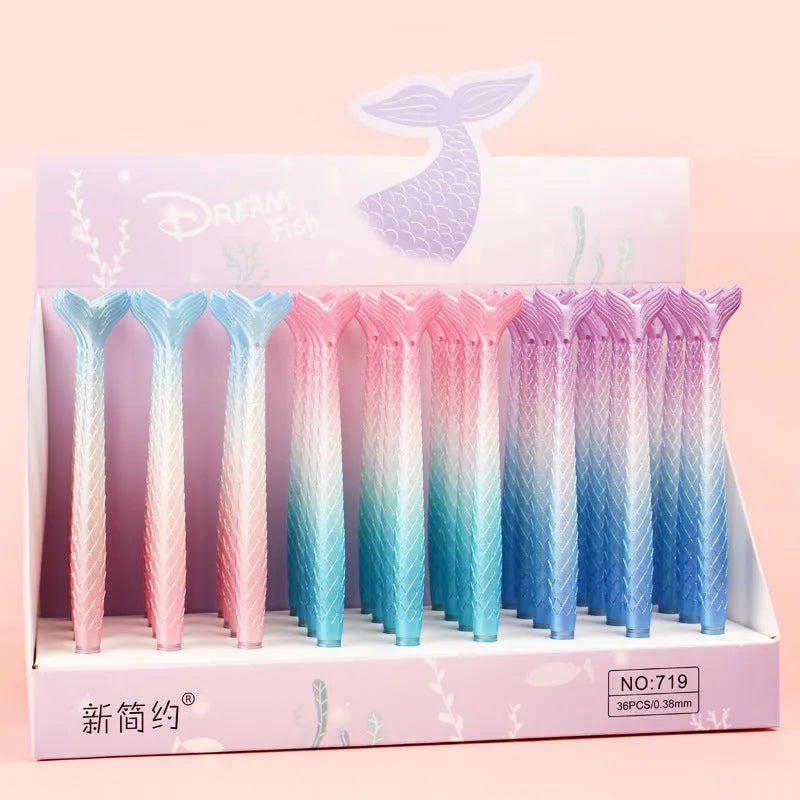 Mermaid-themed 0.38mm fine-tip gel pen with cartoon design and plastic shell