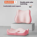 A solid colour memory foam seat cushion for lumbar support, shown in a grey colour option on an office chair.