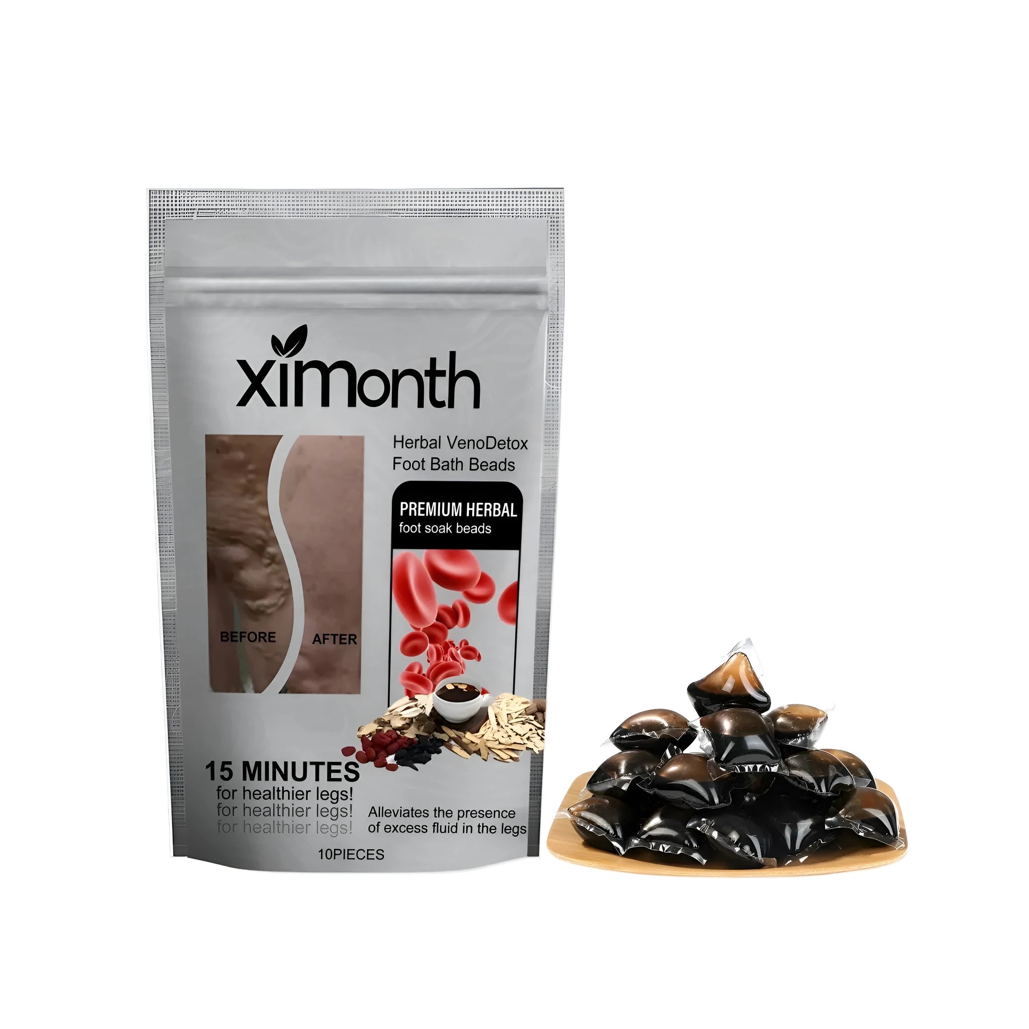 Pack of ten condensed foot soaking gel beads containing mugwort, bee venom, Sophora flavescens, and aloe.