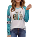 Sky blue Halloween pumpkin digital print t-shirt with long sleeves on mannequin