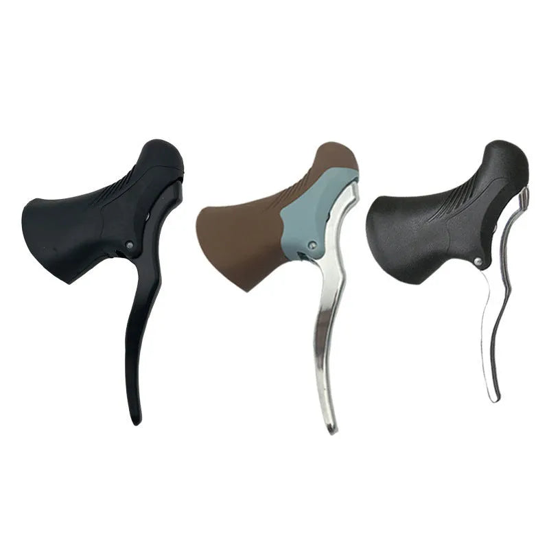 Aluminium road bicycle brake handles in black and black silver colours for 22.2mm and 23.8mm handlebars
