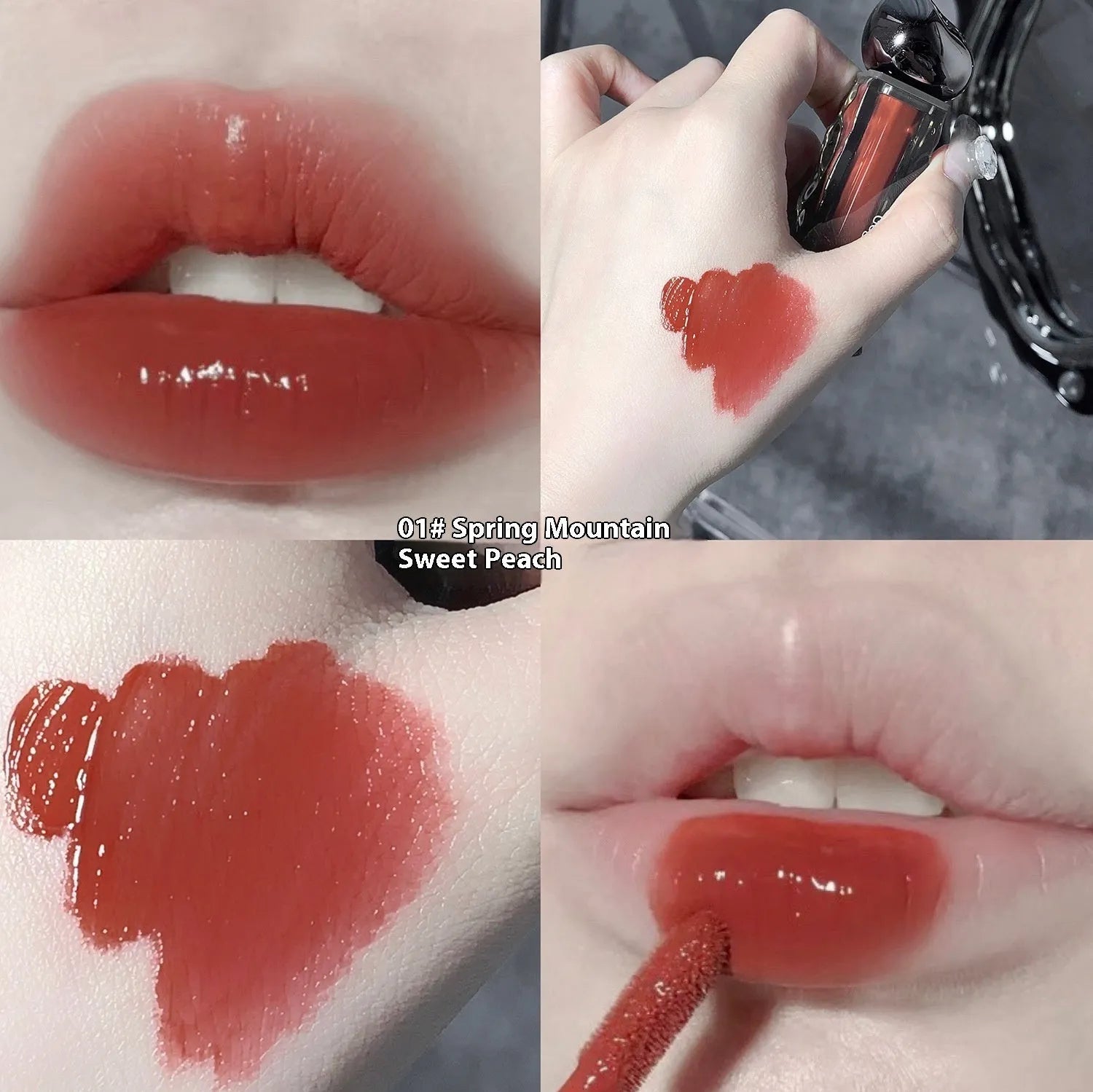 Glacier Lava Lip Lacquer set showing seven sheer glossy shades with built-in mirror