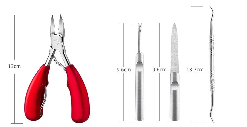 Stainless steel nail clippers with red ABS handles and matching accessory scissors