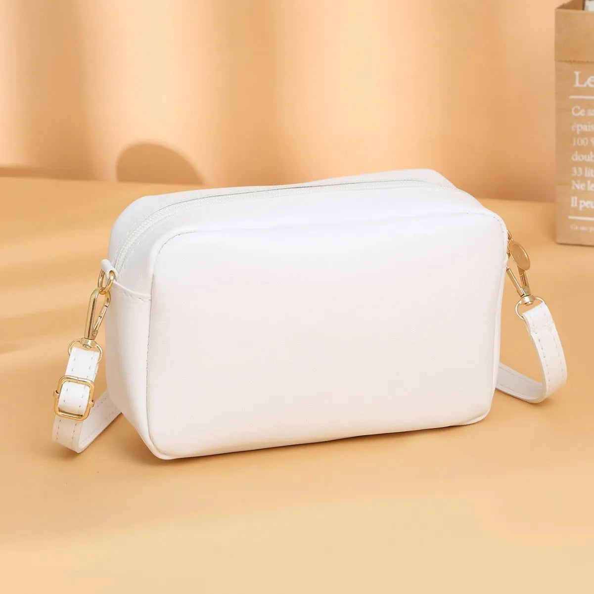 Solid colour ladies PU shoulder bag with horizontal square shape and three-dimensional pocket